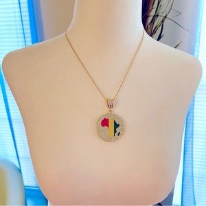 FabulouslyFitted | Gold Africa Rhinestone Encrusted Pendant Necklace